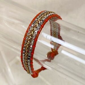 Stella and Dot Mixed Metals Red Leather Wrap Bracelet